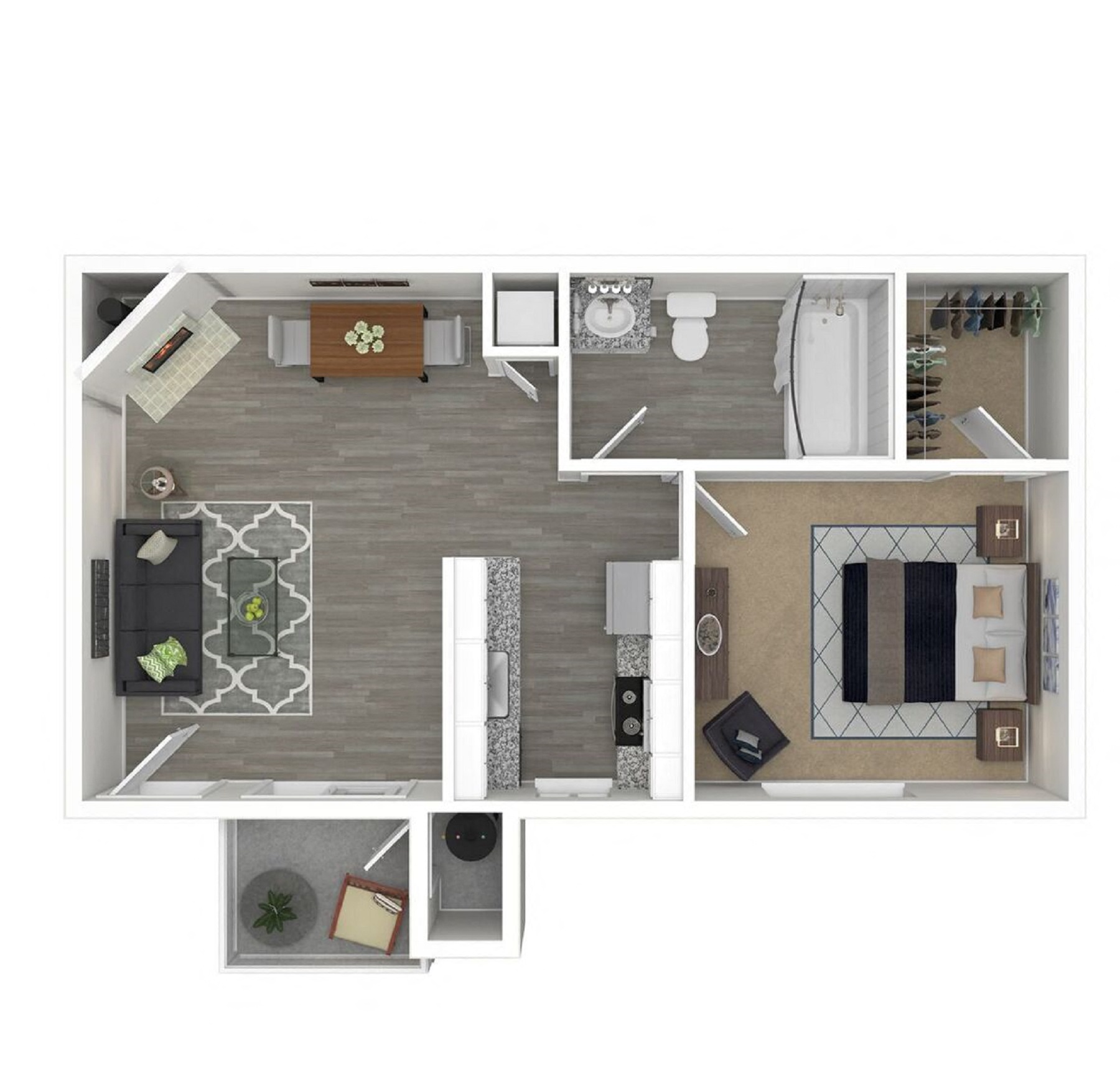 Floor plan for 1 bed, 1 bath, 650 sqft
